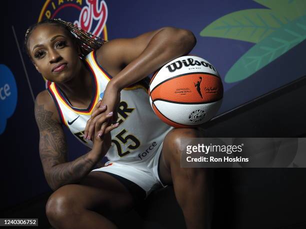 Tiffany Mitchell of the Indiana Fever poses for a portrait during Media Day at Gainbridge Fieldhouse on April 27, 2022 in Indianapolis, Indiana. NOTE...