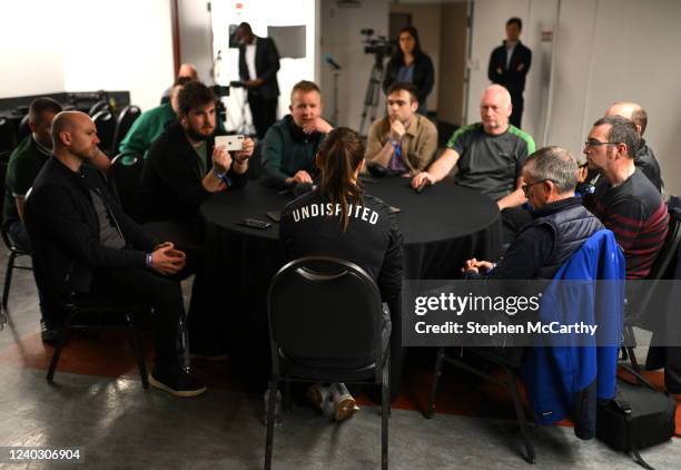 New York , United States - 28 April 2022; Katie Taylor speaks to members of the Irish media during a media conference, held at the Hulu Theatre at...