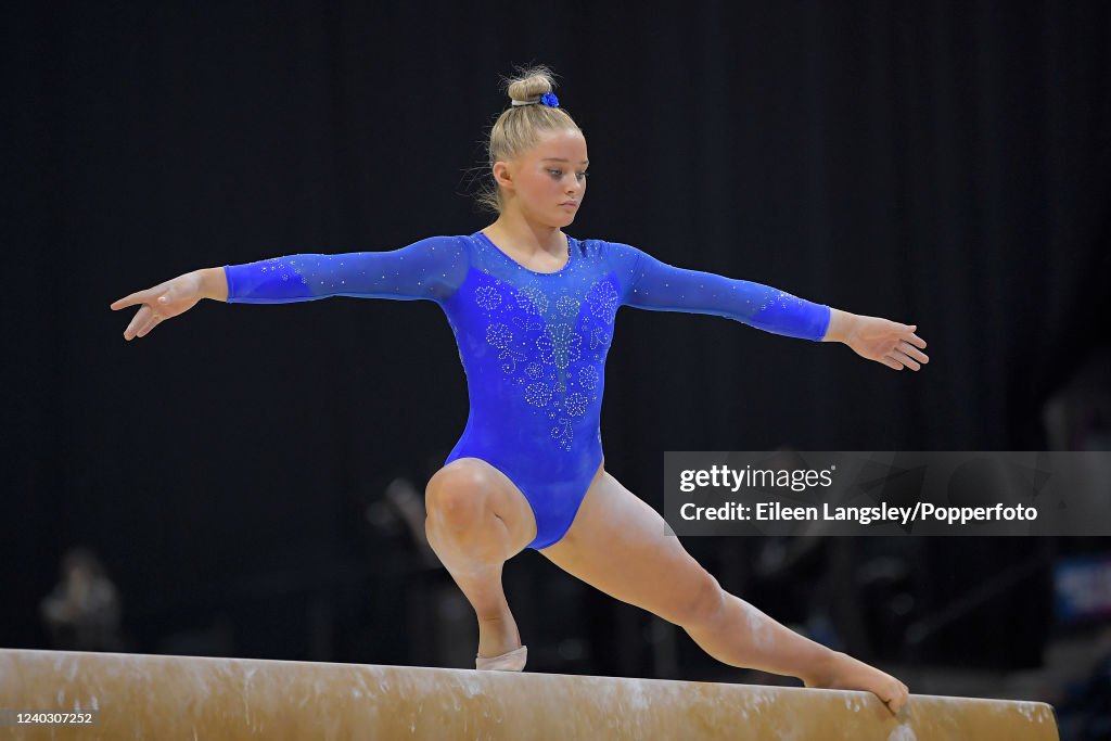Ruby Rector Gymnast Ruby Evans of Clwb Cwmru Gymnastics Club competing on balance beam in ...
