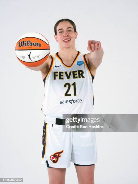 Emily Engstler of the Indiana Fever poses for a portrait during Media Day at Gainbridge Fieldhouse on April 27, 2022 in Indianapolis, Indiana. NOTE...