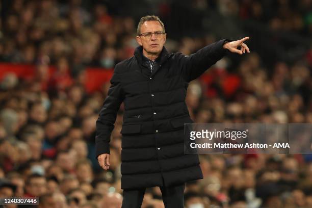 Ralf Rangnick the interim / caretaker manager / head coach of Manchester United during the Premier League match between Manchester United and Chelsea...