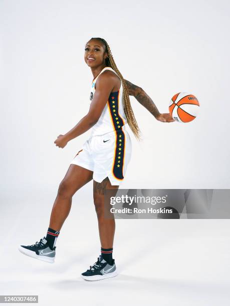 Tiffany Mitchell of the Indiana Fever poses for a portrait during Media Day at Gainbridge Fieldhouse on April 27, 2022 in Indianapolis, Indiana. NOTE...