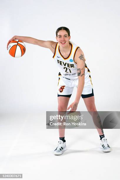 Emily Engstler of the Indiana Fever poses for a portrait during Media Day at Gainbridge Fieldhouse on April 27, 2022 in Indianapolis, Indiana. NOTE...