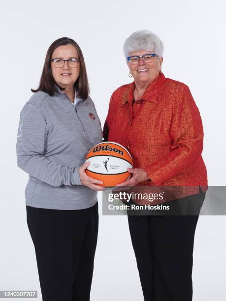 Marianne Stanley and Lin Dunn of the Indiana Fever poses for a portrait during Media Day at Gainbridge Fieldhouse on April 27, 2022 in Indianapolis,...