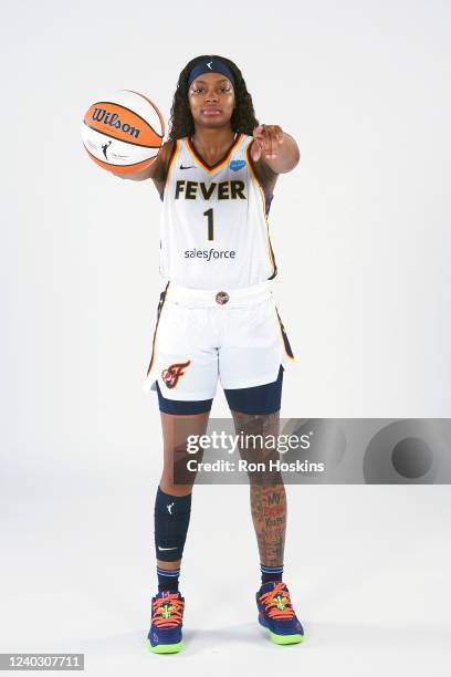 NaLyssa Smith of the Indiana Fever poses for a portrait during Media Day at Gainbridge Fieldhouse on April 27, 2022 in Indianapolis, Indiana. NOTE TO...