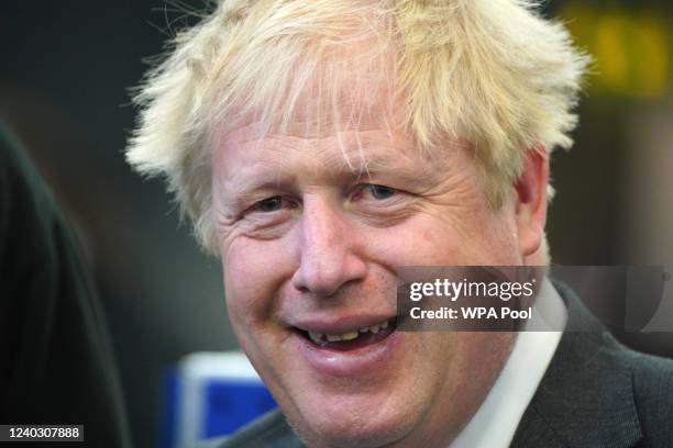 Prime Minister Boris Johnson during a campaign visit to Burnley College Sixth Form Centre on April 28, 2022 in Burnley, Lancashire.