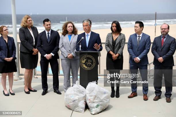 California Attorney General Rob Bonta, flanked by his legal team, announced Thursday at Dockweiler State Beach that his office has launched an...