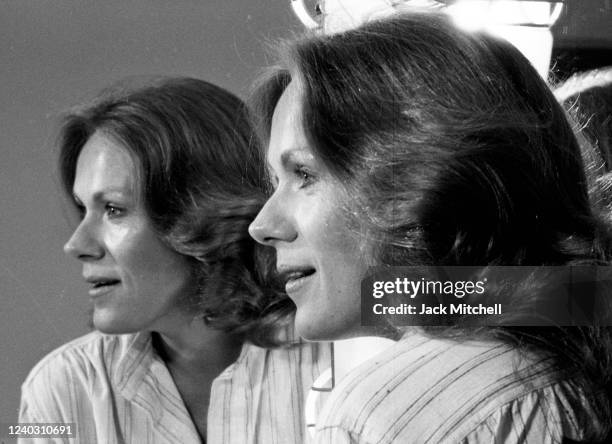 Portrait of actress Tammy Grimes as she poses backstage before a performance of Neil Simon's 'California Suite', June 9, 1976.