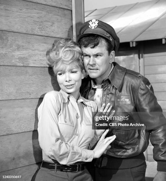 From left, Arlene Martel and Bob Crane in Hogan's Heroes episode: Hold That Tiger. Image dated July 1, 1965.