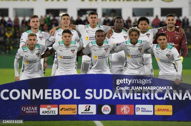 Ecuador's Liga de Quito players pose before their Copa Sudamericana group stage football match against Argentina's Defensa y Justicia, at the...