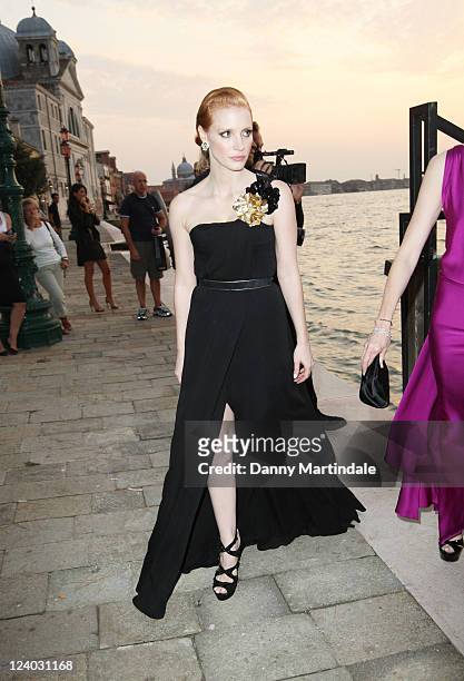 Actress Jessica Chastain attends the 2011 GUCCI Award For Women In Cinema during the 68th Venice Film Festival at Hotel Cipriani on September 2, 2011...