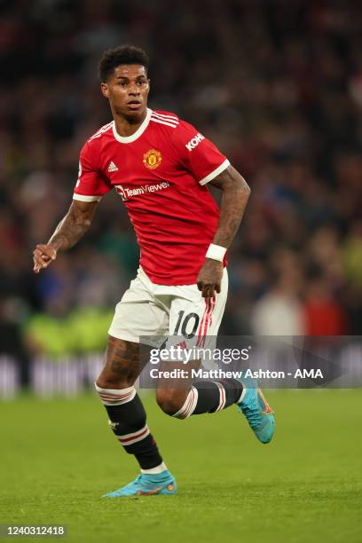 Marcus Rashford of Manchester United during the Premier League match between Manchester United and Chelsea at Old Trafford on April 28, 2022 in...