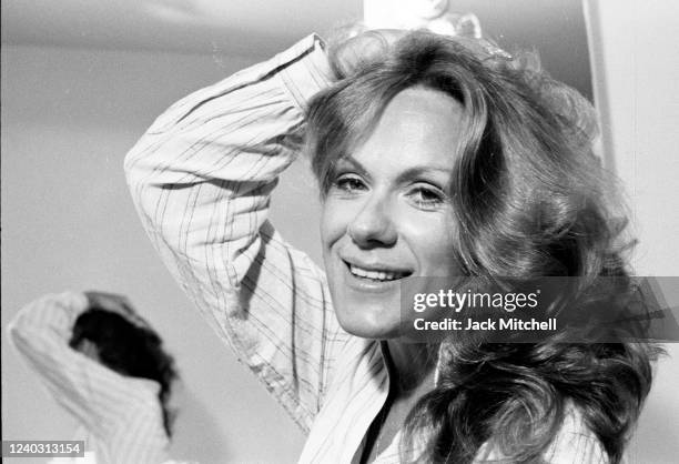 Portrait of actress Tammy Grimes as she poses backstage before a performance of Neil Simon's 'California Suite', June 9, 1976.