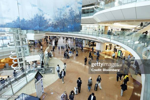 Travelers and visitors at Haneda Airport in Tokyo, Japan, on Friday, April 29, 2022. Japan's Golden Week holidays start today and cover much of next...