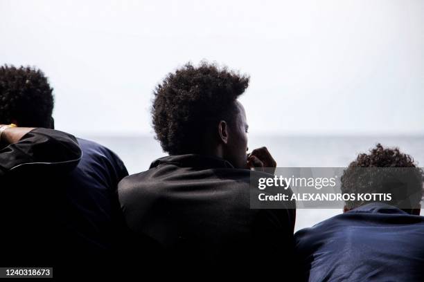 Aber an unaccompanied minor from Ethiopia stands on the deck of the Geo Barents, an ambulance boat deployed by Medecins Sans Frontieres in the...