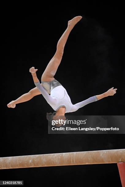 Ondine Achampong of Aylesbury Gymnastics Club competing on balance beam in the senior women's all-round competition during the British Artistic...