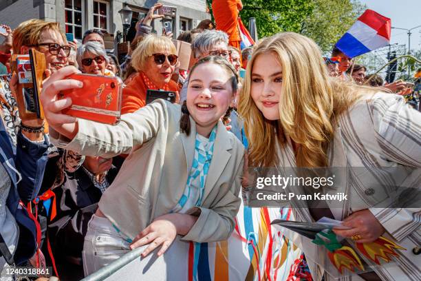 Princess Catharina-Amalia of the Netherlands attends the Kingsday celebration in the city center on April 27, 2022 in Maastricht, Netherlands.