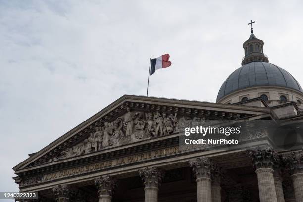 The Pantheon in Paris next to the polling station in the 5th arrondissement, on the morning of the ballot between Macron and Le Pen, in Paris, 24...