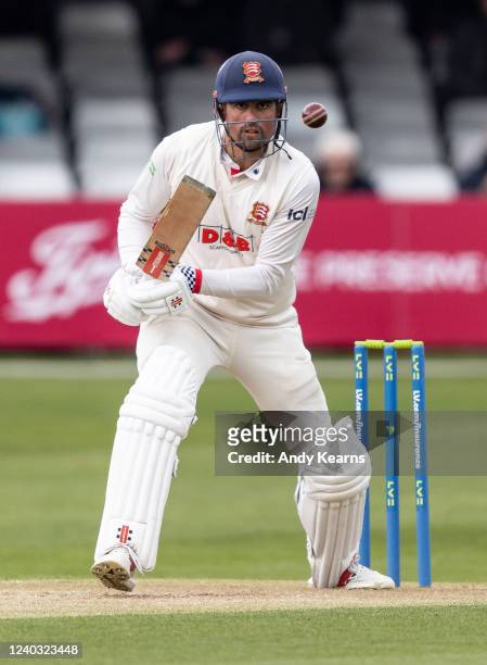 Alastair Cook of Essex keeps his eye on the ball during the LV= Insurance County Championship match between Essex and Northamptonshire at The Cloud...