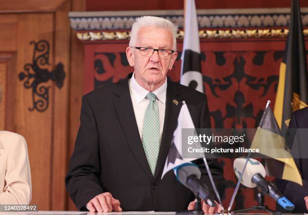 Basel, Switzerland german Prime Minister of Baden-Württemberg, Winfried Kretschmann at a Press Conference regarding cooperation between Germany and...