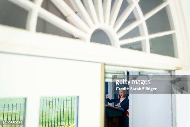 White House Press Secretary Jen Psaki speaks at a daily press conference in the James Brady Press Briefing Room of the White House on April 29, 2022...