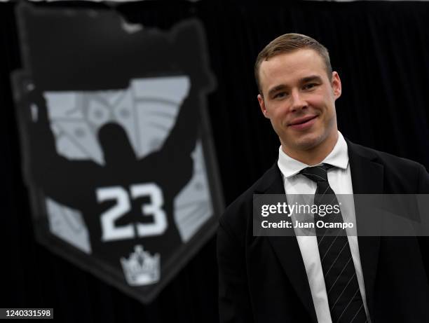 Los Angeles Kings Dustin Brown poses for a photo after announcing that he will retire following the 2022 NHL Stanley Cup playoffs on April 29,2022 at...