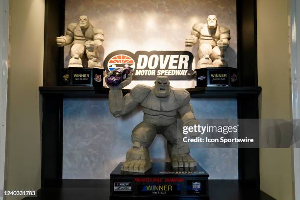 View of the Monster Mile at Dover Motor Speedway winning trophies for all three races, the General Tire 125 ARCA Menards Series East Race, the A-Game...