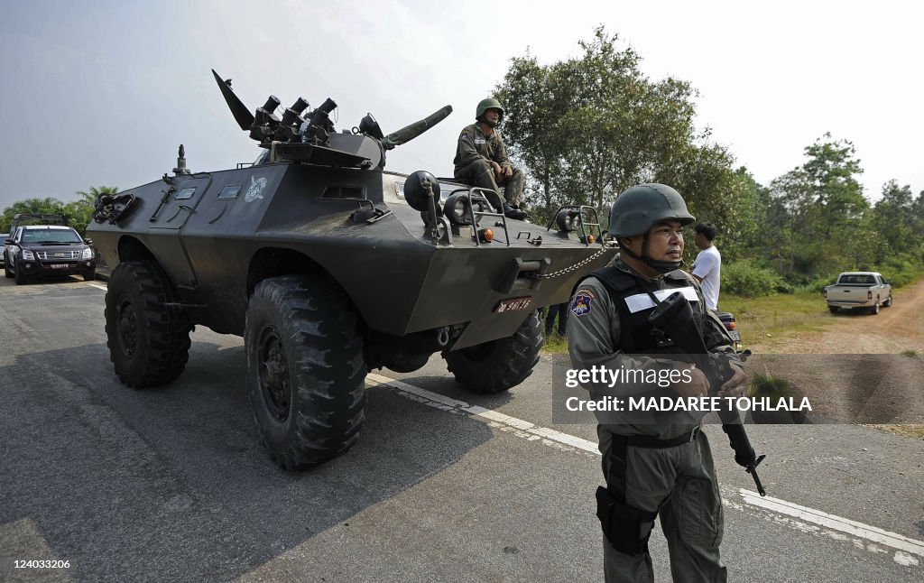 Thai soldiers in an armoured vehicle sec