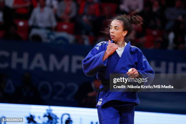 Chelsie Giles of Great Britain reacts during the European Judo Championships Senior 2022 on April 29, 2022 in Sofia, Bulgaria.