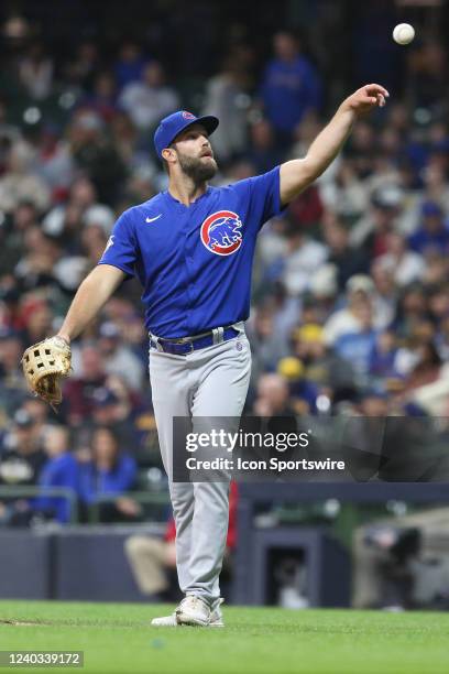 Chicago Cubs starting pitcher Daniel Norris throws a ball during a game between the Milwaukee Brewers and the Chicago Cubs at American Family Field...