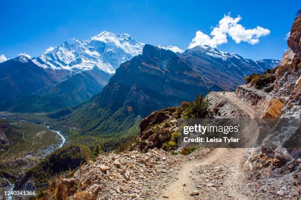 Jeep track which forms part of the Annapurna Circuit in Nepal. Climbing to 5,416 meters and circumnavigating the Annapurna Range, it is one of the...
