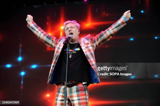 Andy Bell lead singer of Erasure performs live at Lets Rock Leeds 80s Festival.