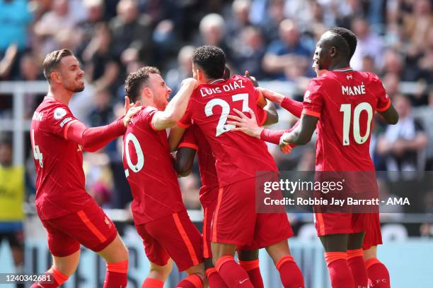 Naby Keita of Liverpool celebrates after scoring a goal to make it 0-1 during the Premier League match between Newcastle United and Liverpool at St....