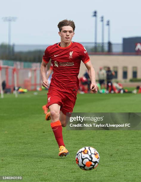 Iwan Roberts of Liverpool in action at AXA Training Centre on April 30, 2022 in Kirkby, England.