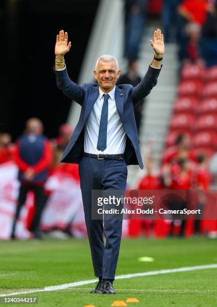 Former Middlesbrough player Fabrizio Ravanelli is greeted by supporters ahead of the Sky Bet Championship match between Middlesbrough and Stoke City...