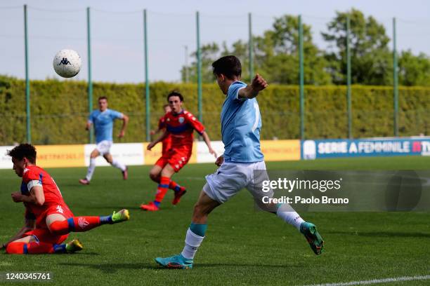 Raul Moro of SS Lazio in action with Elia Maccherini of Brescia during the Primavera 2 match between SS Lazio and Brescia at Formello sport centre on...