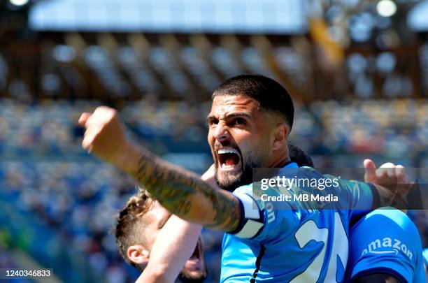 Lorenzo Insigne of SSC Napoli celebrates with his team mates after Dries Mertens Oof SSC Napoli scores his Goal ,during the Serie A match between SSC...