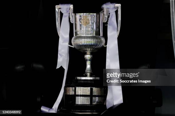 La Liga champions Trophy during the La Liga Santander match between Real Madrid v Espanyol at the Santiago Bernabeu on April 30, 2022 in Madrid Spain