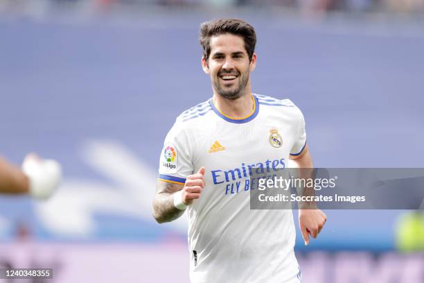 Isco Alarcon of Real Madrid celebrates 4-0 but his goal will be disallowed during the La Liga Santander match between Real Madrid v Espanyol at the...