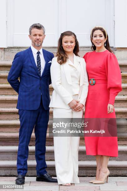 Crown Prince Frederik of Denmark, Crown Princess Mary of Denmark and Princess Isabella of Denmark during the confirmation of Princess Isabella of...