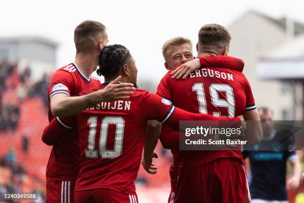 Lewis Ferguson of Aberdeen celebrates during the Cinch Scottish Premiership match between Aberdeen FC and Dundee FC at Pittodrie Stadium on April 30,...