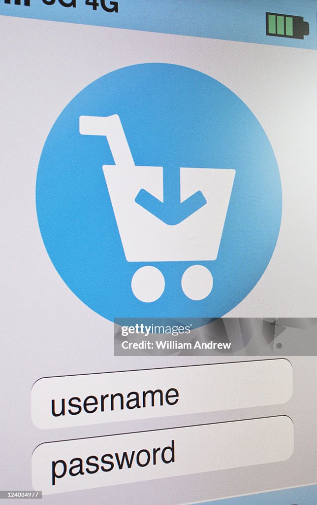 Shopping cart symbol on computer screen