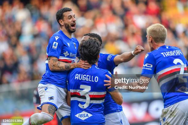 Abdelhamid Sabiri, celebrates after scoring a goal 1 - 0 during the italian soccer Serie A match UC Sampdoria vs Genoa CFC on April 30, 2022 at the...