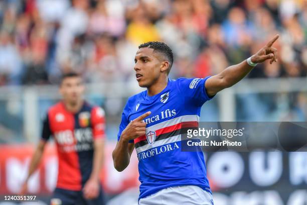 Abdelhamid Sabiri, celebrates after scoring a goal 1 - 0 during the italian soccer Serie A match UC Sampdoria vs Genoa CFC on April 30, 2022 at the...