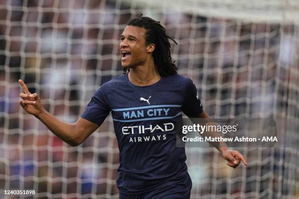 Nathan Ake of Manchester City celebrates after scoring a goal to make it 0-2 during the Premier League match between Leeds United and Manchester City...