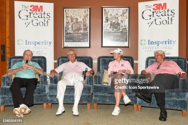 Jack Nicklaus, Gary Player, Annika Sorenstam, and Lee Trevino chat during the 3M Greats of Golf press conference during Rd2 of the Insperity...