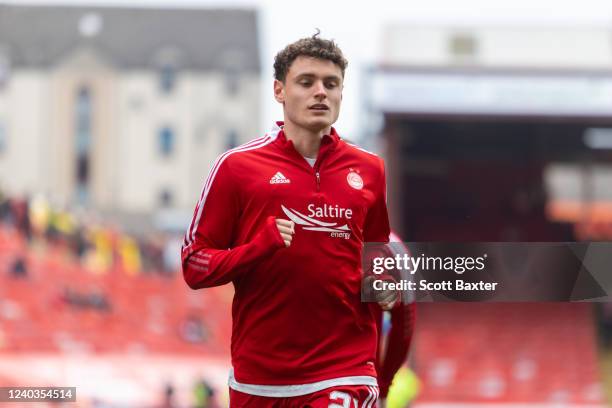 Dante Polvara of Aberdeen during the Cinch Scottish Premiership match between Aberdeen FC and Dundee FC at Pittodrie Stadium on April 30, 2022 in...