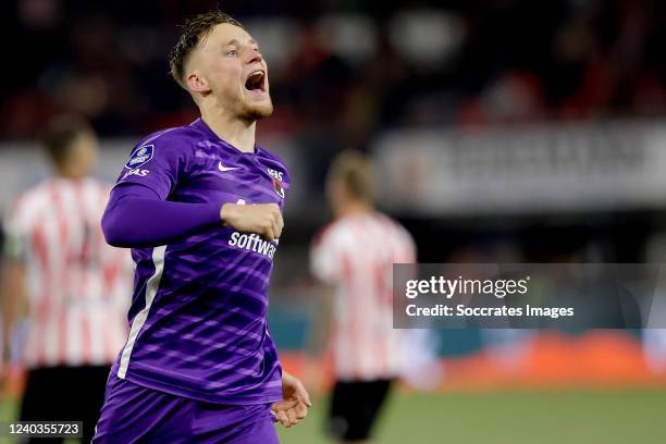 ROTTERDAM, NETHERLANDS Sam Beukema of AZ Alkmaar celebrates 0-1 during the Dutch Eredivisie match between Sparta v AZ Alkmaar at the Sparta Stadium...