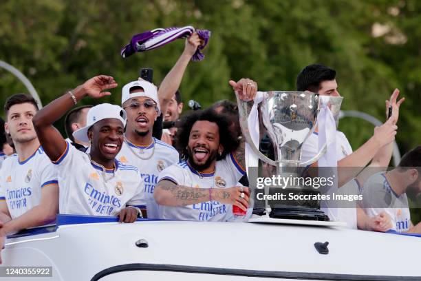 Luka Jovic of Real Madrid, Vinicius Junior of Real Madrid, Eder Militao of Real Madrid, Marcelo Vieira of Real Madrid, Thibaut Courtois of Real...