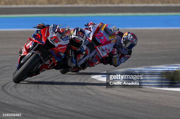 Johan Zarco Pramac Racing lead the group during the qualifying practice session of the MotoGP Gran Premio Red Bull de EspaÃ±a at Circuito de Jerez on...